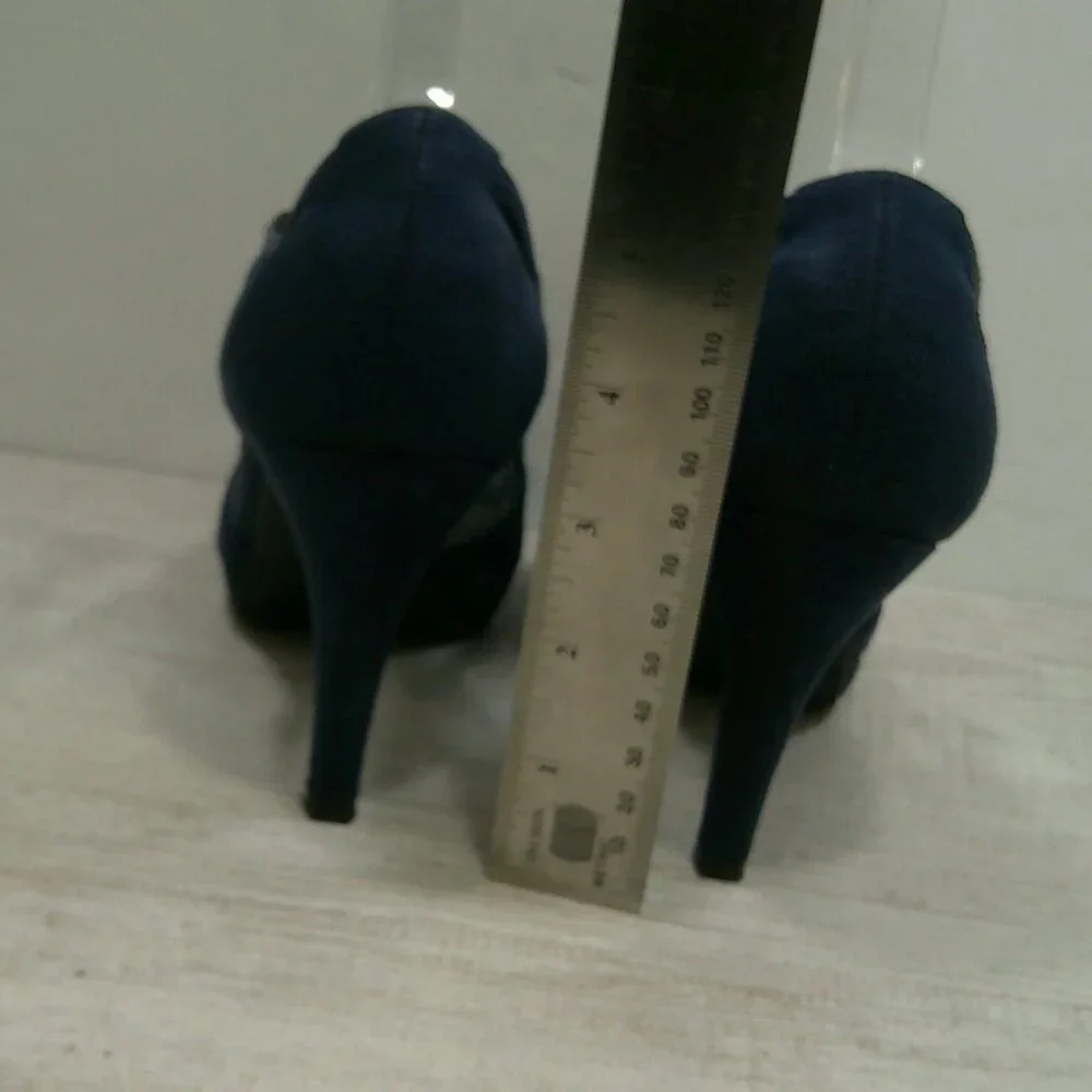 Worthington Retro Pin-up Style Blue Suede Mesh T-Strap Heels Size 6
